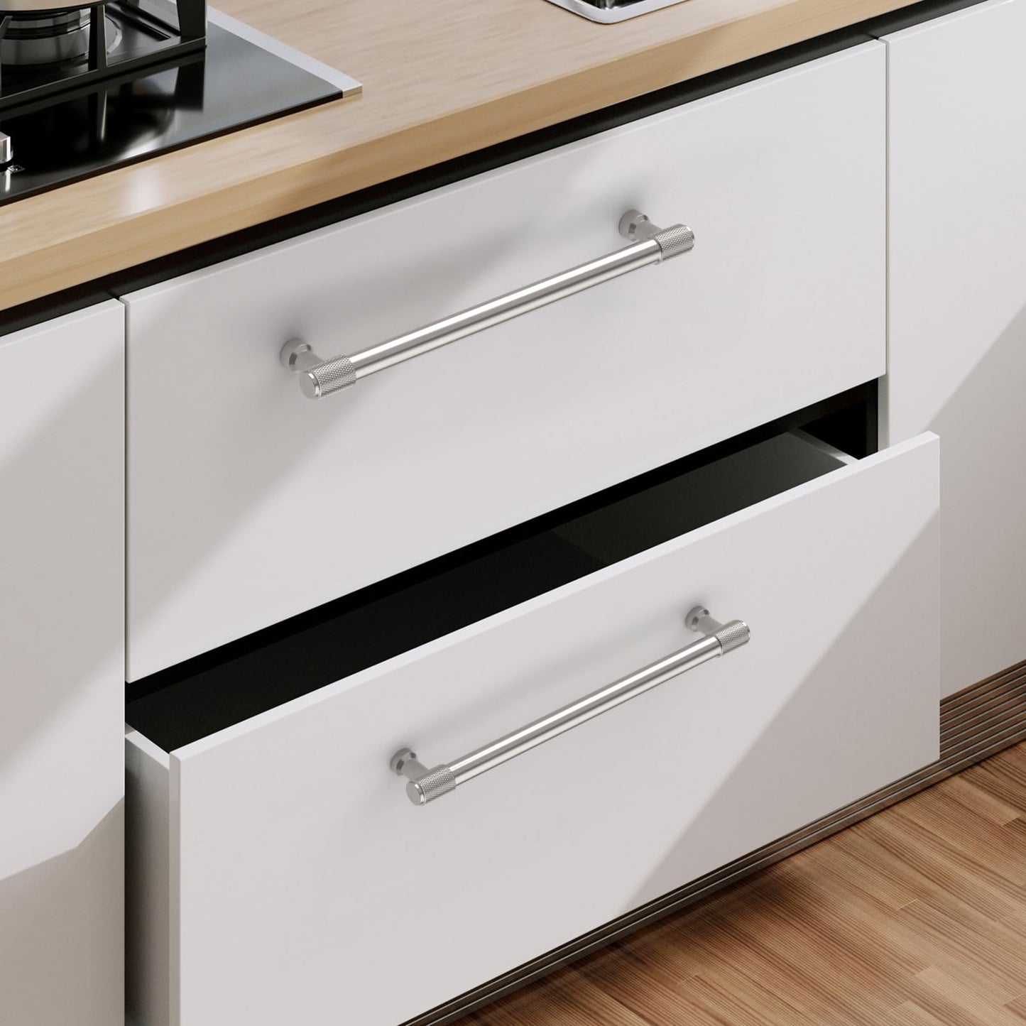 9BUILD 10 Pack Knurled Cabinet Pulls 7.5 Inch Brushed Satin Nickel Kitchen Cabinet Handles Cabinet Hardware Kitchen Handles for Cabinets Nickel Dresser Pulls Drawer Handle