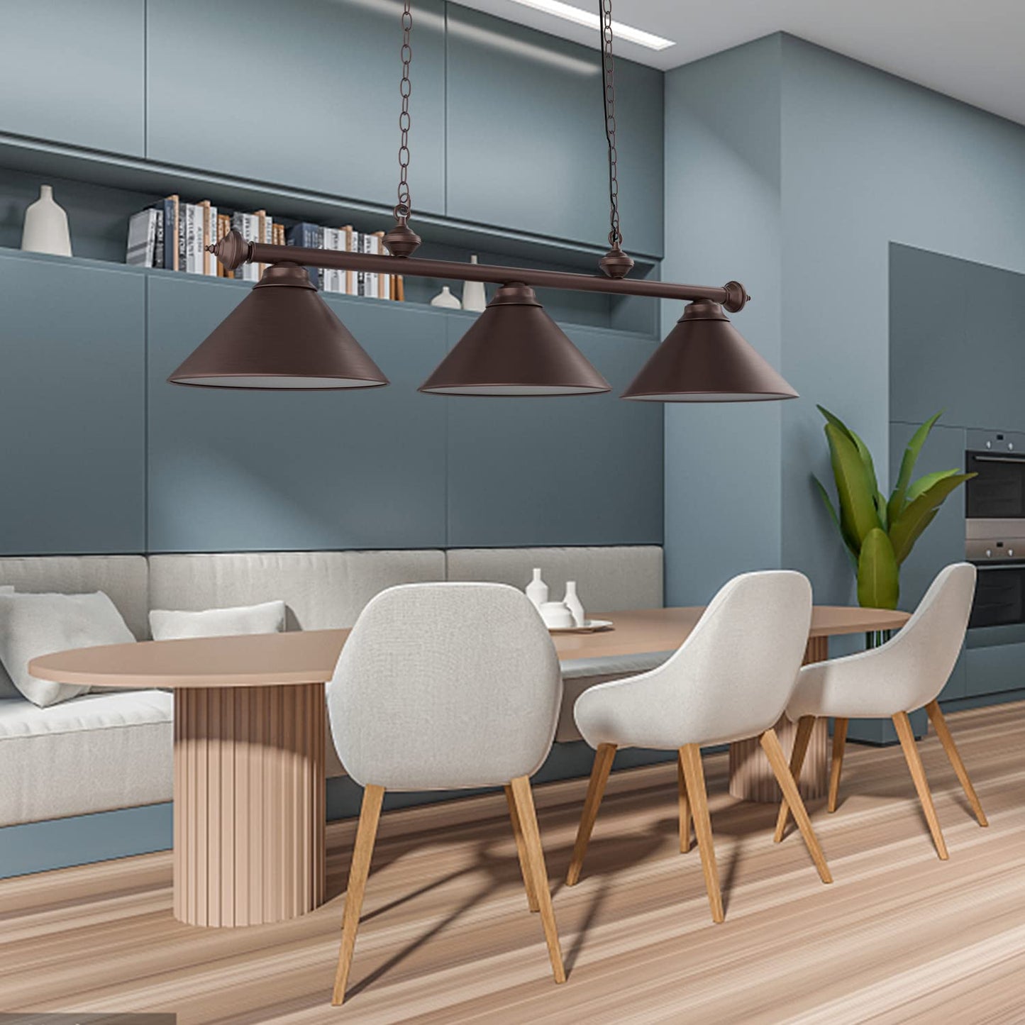 GSE Games & Sports Expert Pool Table Light, Hanging Billiard Light for 7ft/8ft Pool Tables with 3 Metal Lamp Shades for Billiards Room (Oil Rubbed Bronze)