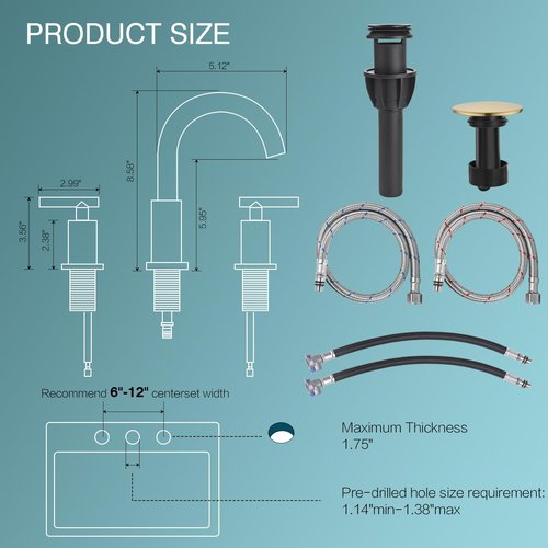 TRUSTMI Brushed Gold Bathroom Faucet 3 Hole Widespread 2-Handle 8 Inch Brass Bathroom Sink Faucet with Overflow Pop Up Drain and cUPC Waterlines