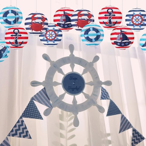 Panelee 12 Pcs Nautical Birthday Party Decorations Anchor Sailor Boat Cruise Ship Theme 8 Inches Hanging Paper Lanterns 8 Inches Round Lanterns for Holiday Navy Baby Shower Party Decor Supplies