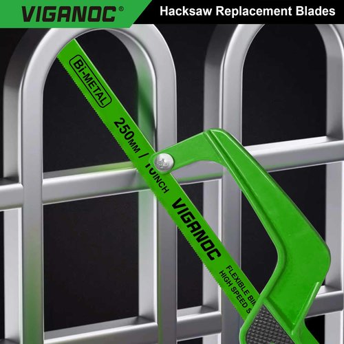 Viganoc 10" Hacksaw Replacement Blades Set, Bi-Metal High Speed Steel Hack Saw Blade Sets - 18T - 24T - 32T HSS Saw Blades, 10 Pack