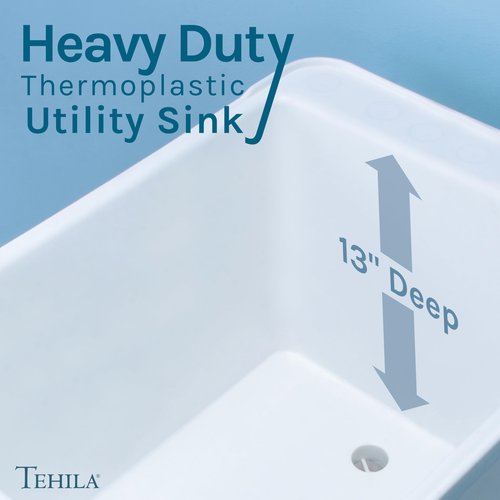 White Space Saver Utility Sink by JS Jackson Supplies, Freestanding Tehila Space Saving Laundry Tub, Black Pull-Down Faucet, Soap Dispenser