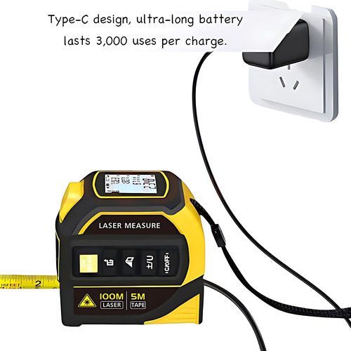 4-in-1 Laser Tape Measure, 328ft Digital Meter, Cross-Line Laser, Rechargeable, 3000 Uses/Charge, for DIY & Construction