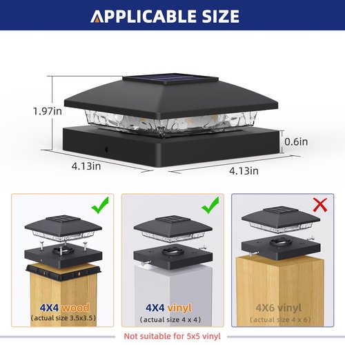 APONUO Solar Post Cap Lights for 4x4 Posts, Bright Warm White LED Post Cap Lights Solar Powered, IP64 Waterproof & All-Night Lighting, Black 16 Pack – Deck, Fence, Patio Light (Easy Install)