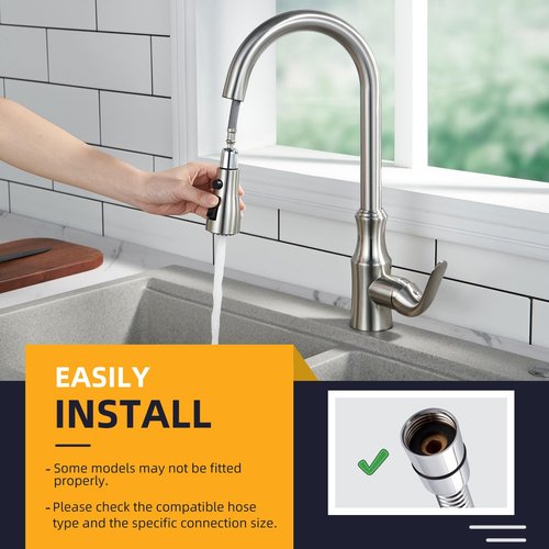 Angle Simple Kitchen Faucet Head Replacement G 1/2 Male Thread, Sink Faucet Sprayer Attachment, Stream Spray and Pause Mode, Brushed Nickel