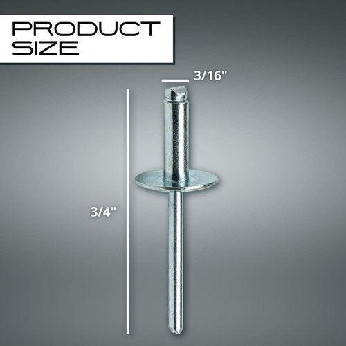 100PCS Large Flange Aluminum Pop Rivets 3/16" X 3/4" Big Head Steel Mandrel Dome Body Blind Clenches Set for Sheet Steel Duct Work Aluminum Boat Clenches Long Pop Rivets
