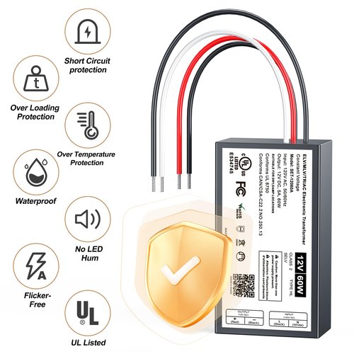 12V Dimmable LED Driver, 60W Triac ELV/MLV LED Transformer Compatible with Lutron&Leviton Switches, Dimmable Power Supply 60W 12V for Light Stirps, Smooth Flicker Free Dimming