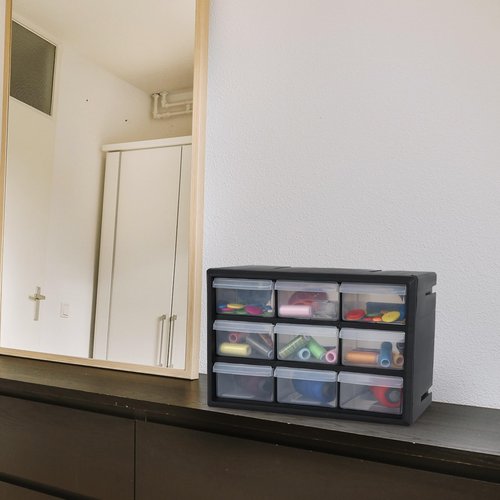 Leendines Hardware and Craft Drawer Cabinet, 9 Drawer Plastic Parts Storage Cabinet, Black