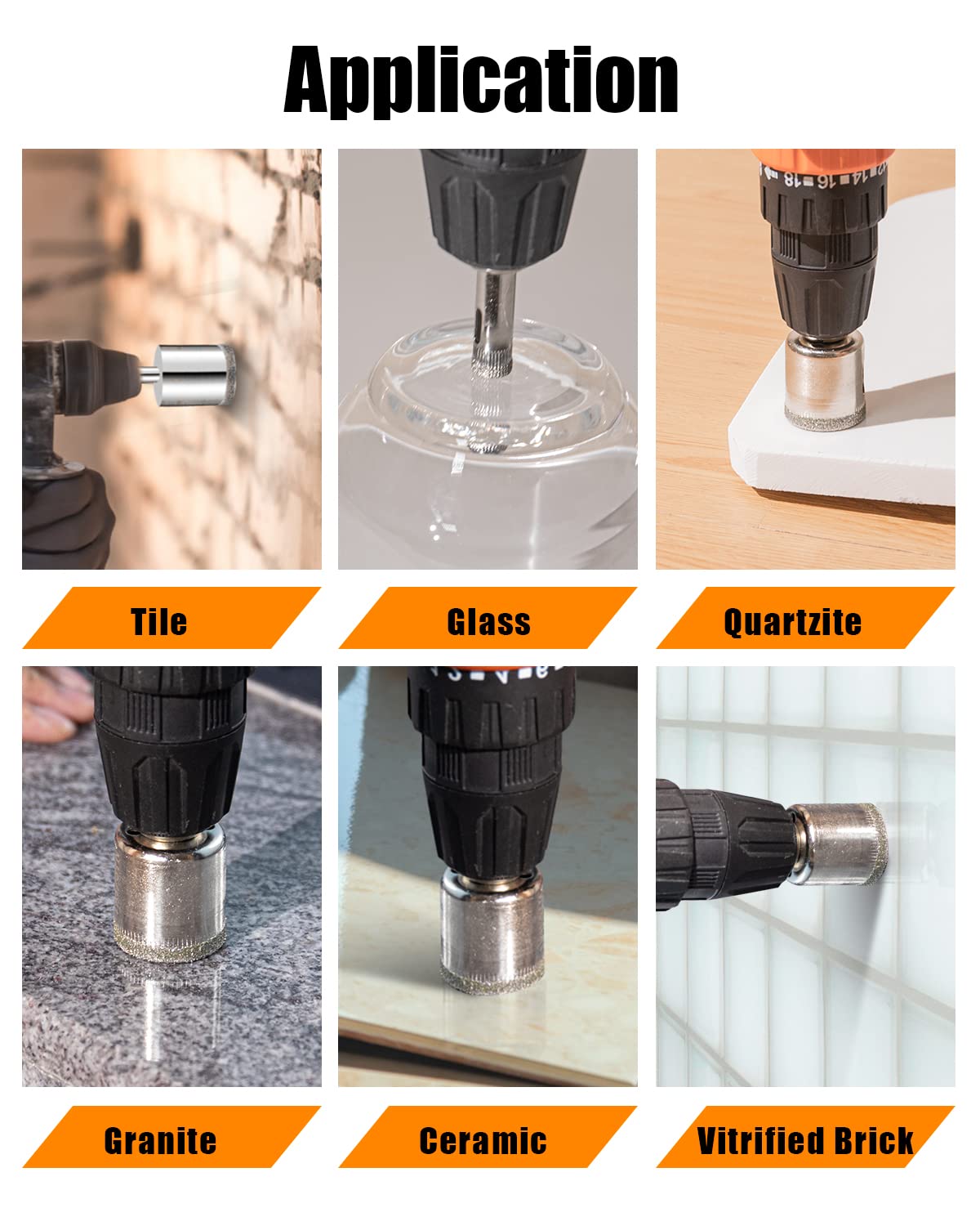 Diamond Drill Bits Set, 10 PCS Diamond Hole Saw Set, Glass Drill Bit for Ceramic Tile Porcelain Marble Granite Stone Bottles