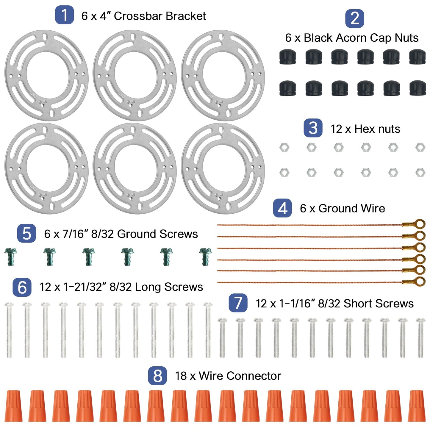 GNOLAK 6 Pack Universal Light Fixture Mounting Bracket Heavy Duty 50 LB Rated, 4 Inches Diameter Steel Round Light Crossbar Black Acorn Cap Nuts for Ceiling Pendant Light Chandelier Wall sconces