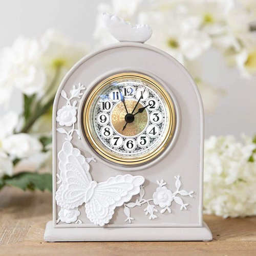 HILLHOME Mini Quartz Clock Insert 2.8 Inch (70 mm) Round Quartz Movement Miniature Clock White Dial Gold Trim Arabic Numerals, Fit 2.4 Inch (61 mm) Diameter Hole