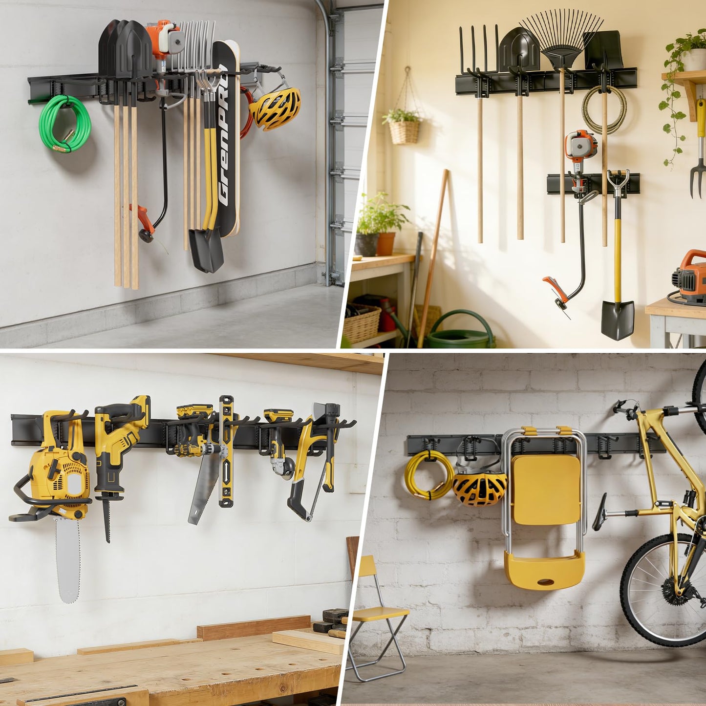 GRENPRO Garage Tool Organizer Wall Mount with 49.5 inches Rails and 6 Double-layer Hooks, Heavy Duty Tool Rack, Garage Storage Rack For Yard Tools