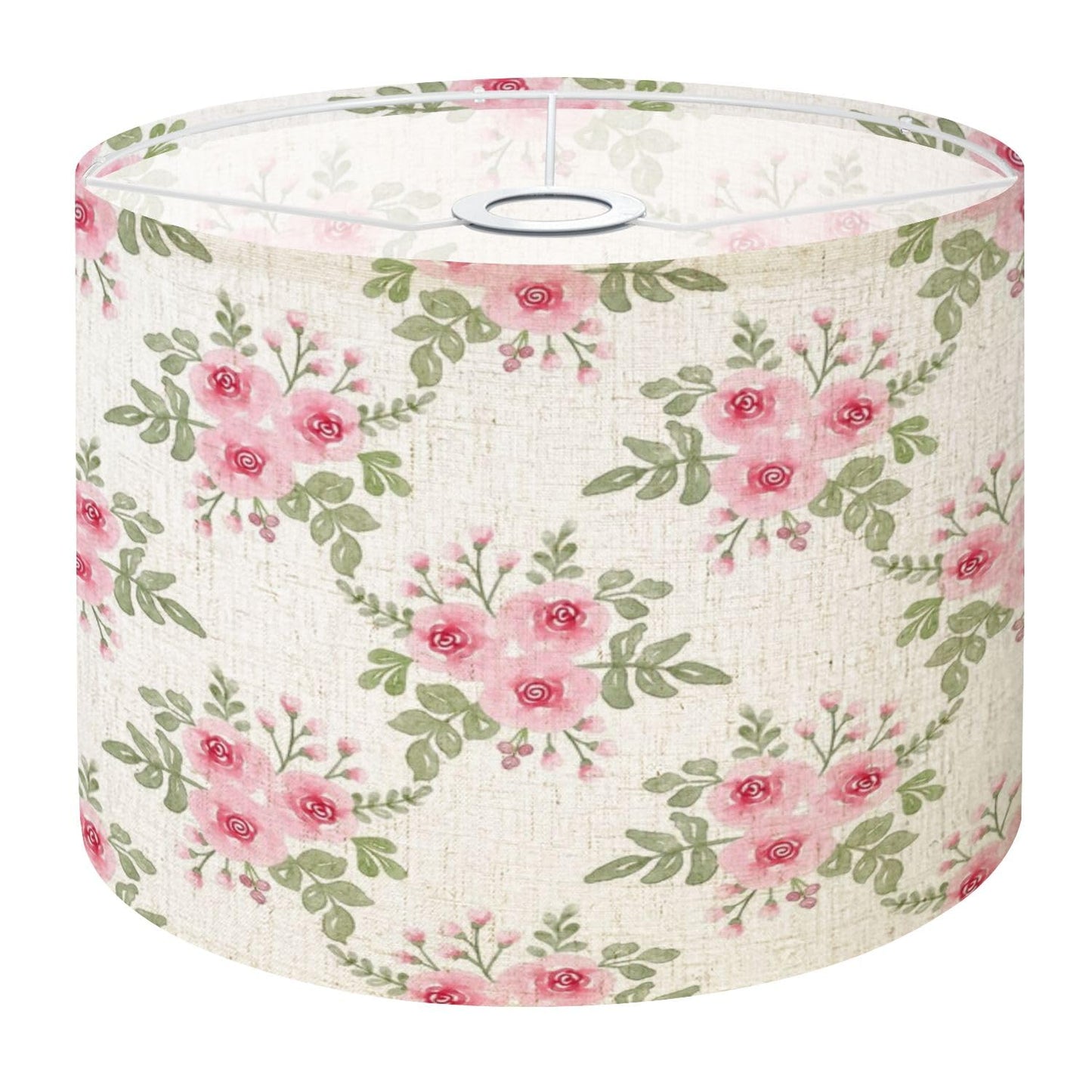 Boho Drum Lamp Shades - 11" x 11" x 8.9" Flower watercolor seamless white Replacement Natural Linen Lampshades for Table Lamps, Floor Lamps Easy Assembly