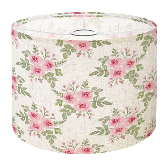 Boho Drum Lamp Shades - 11" x 11" x 8.9" Flower watercolor seamless white Replacement Natural Linen Lampshades for Table Lamps, Floor Lamps Easy Assembly