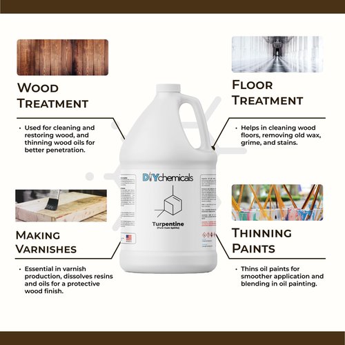DIYChemicals Premium Turpentine Oil - High-Purity Pine Resin Solvent for Painting, Wood Polishing & Varnish Thinning - Eco-Friendly, Made in USA | Versatile Paint Thinner - 5 Gallon