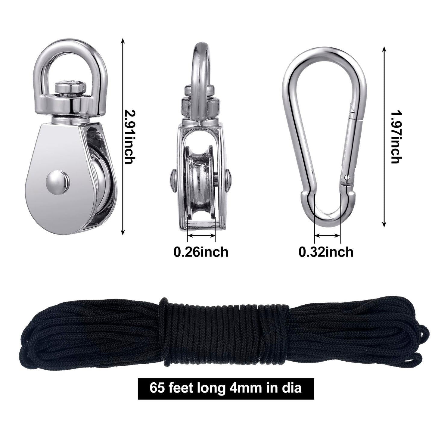 Shappy Pulley Block System Set, M20 Pulley Wheel Stainless Steel with 66ft Nylon Rope and Hooks, Swivel Lifting Wire Rope Cable Roller for Lifting Hanging(42 Pcs)