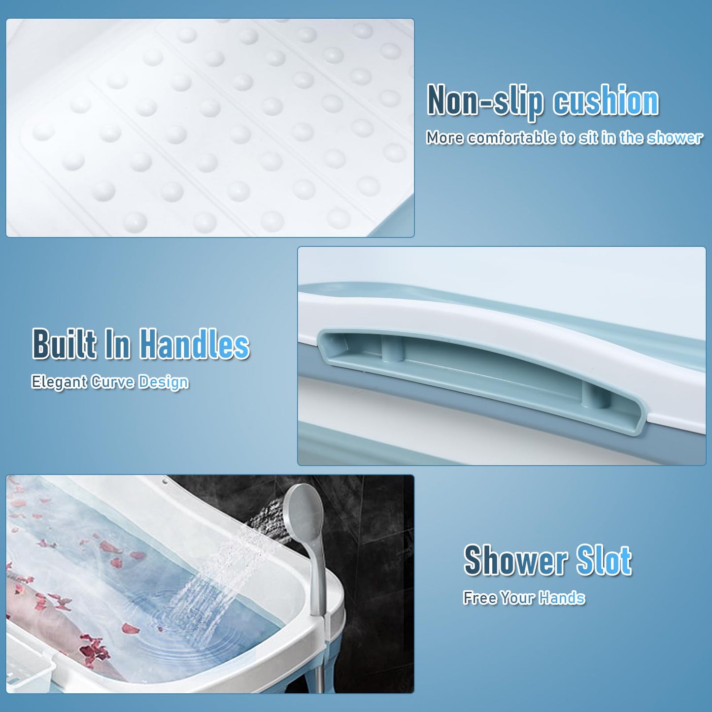 56 Inch Portable Bathtub Adult, Foldable Bathtub, Collapsible Bath Tub For Adult, Foldable Pop Up Outdoor Shower Soaking Hot Spa Bath Tub, Outside Ice Bath 56.3"×24.41"×23.23"