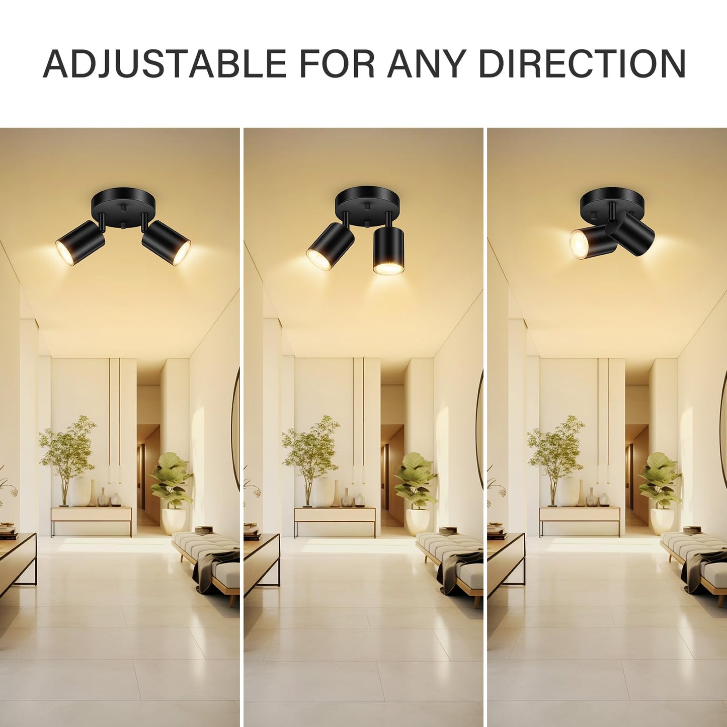 BoostArea LED 2 Light Track Lighting Kit, LED Track Lighting Fixtures, Black Round Ceiling Spot Lighting, Flexibly Rotatable Light Head for Kitchen, Living Room, Bedroom, GU10 Bulb Not Included