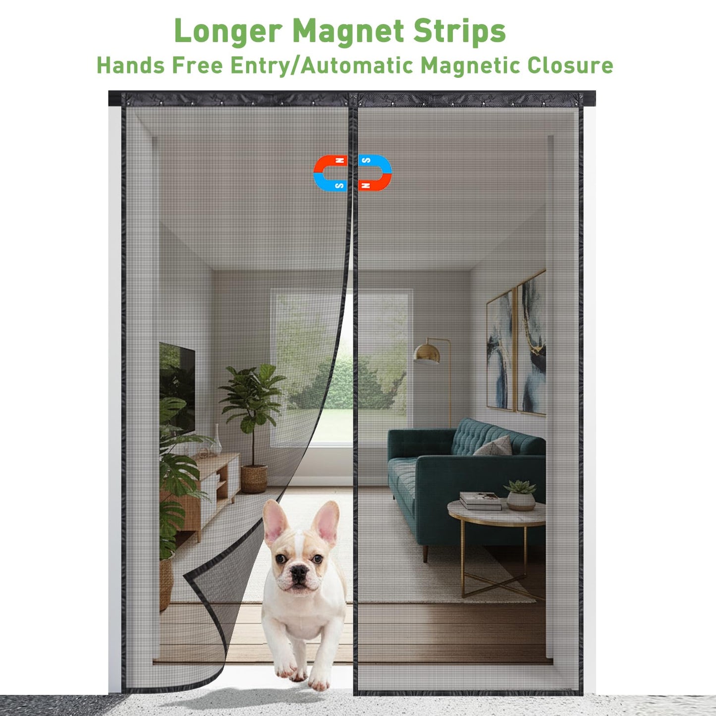 Sliding Screen Door with Track, Double Retractable Screen Doors, Fits Door Size 72 x 80 Inch, Smooth Sliding, Heavy Duty, Strong Magnets Mesh for French Patio Balcony Sliding Glass Door, Black