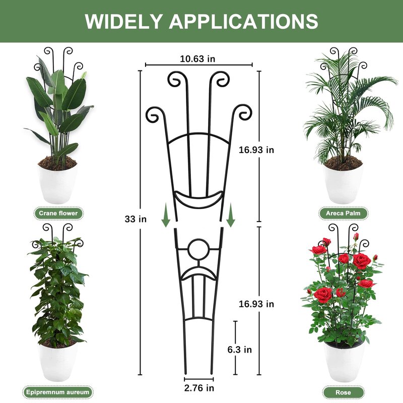 32.6in Monstera Plant Support Stakes for Indoor Plants, Metal Garden Plant Trellis for Climbing Plants, Pothos Vine Snake Climber Support，2p