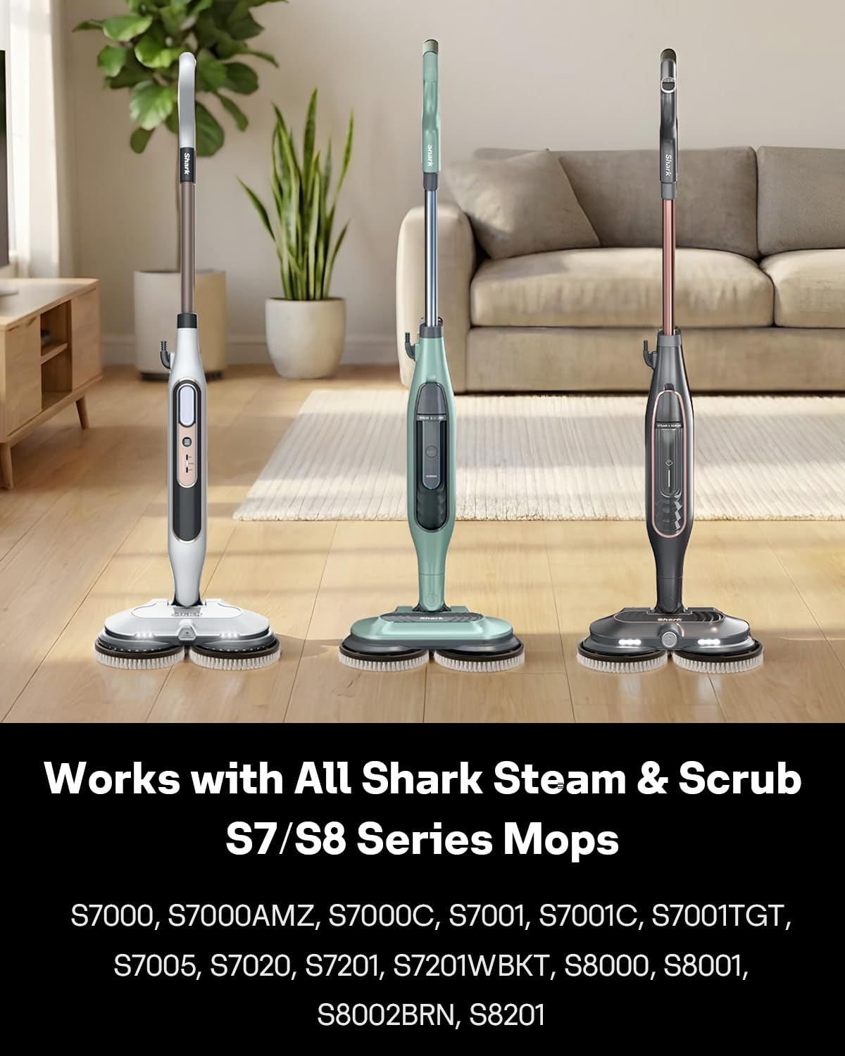 Leemone Steam & Scrub Mop Replacement Pads for Shark S8001 S8002BRN S8200 S8201 S7001 S7201 Series, Heavy Duty Scrub & Daily Clean Kit, Washable Reusable (2 Brush Heads + 4 Microfiber Pads Refills)