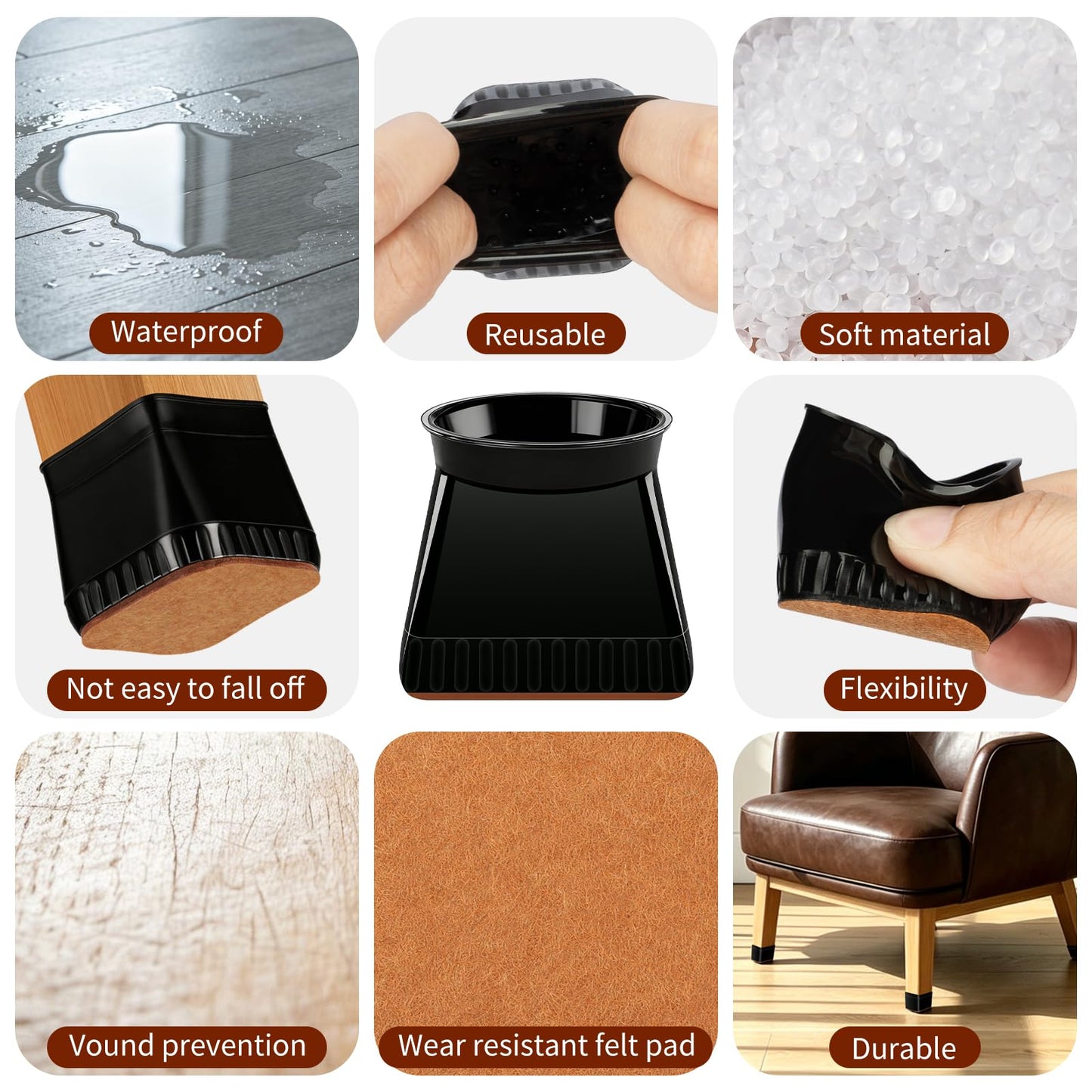 Chair Leg Floor Protectors - 40 Pcs Silicone & Felt Pads for Hardwood Floors - Anti-Scratch Furniture Sliders, Noise-Reducing Chair Feet Covers - Furniture Leg Caps Fit Sizes to(0.75"-1.06")
