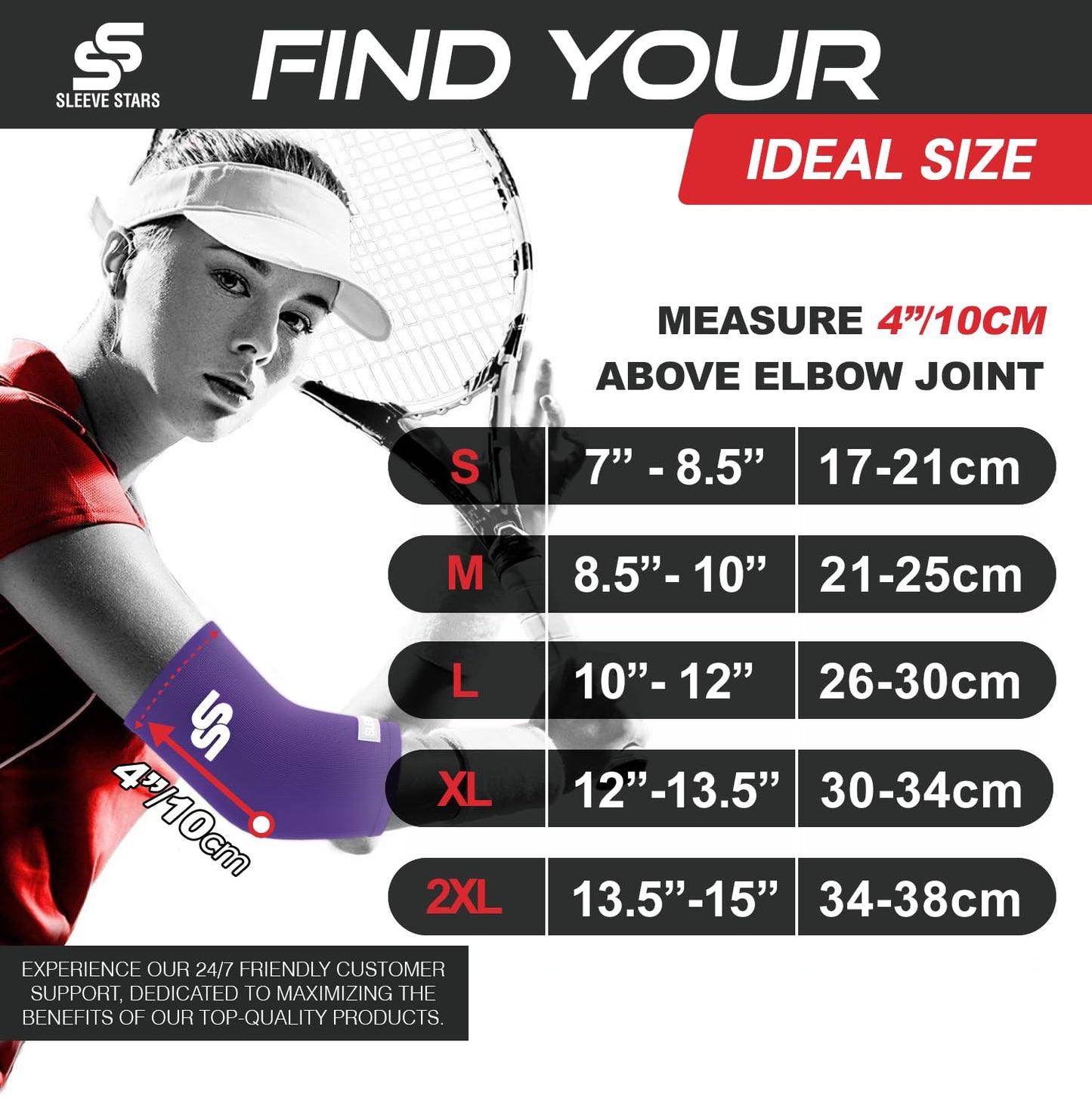 Sleeve Stars Elbow Sleeve for Pain Relief & Protection - Elbow Compression Sleeve for Women & Men - Supportive Elbow Brace for Tendonitis, Recovery & Ideal for Sports, Work (S: 7"-8.5", Dark Purple)