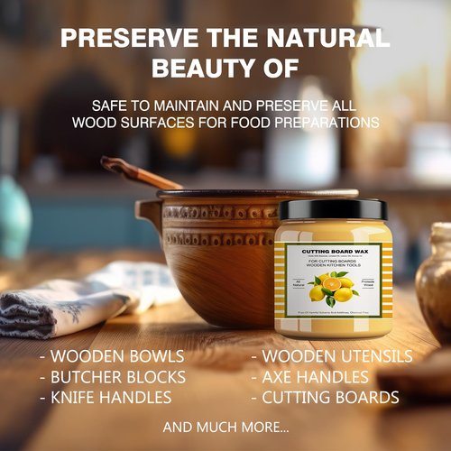 Premium Cutting Board Finish Wax - Natural Beeswax and Carnauba Wax - Enriched with Lemon & Orange Oils - for Wood Butcher Blocks, Wooden Bowls, and Utensils - Natural Wood Conditioner - 3.5oz