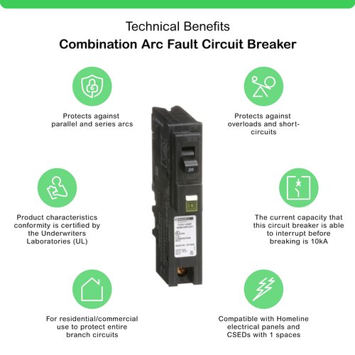 Square D by Schneider Electric Square D - HOM120PCAFIC Homeline Circuit Breaker, 20-Amp, 120V, 1-Pole CAFCI, Plug-On Neutral