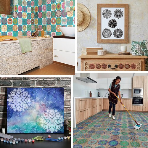 9 Pack Mandala Stencils for Painting,Reusable Paint Drawing Templates for Painting on Wood Floor Wall Canvas Tile Fabric,Creative Mandala Stencils for DIY Art Projects & Home Decor (12 inch)