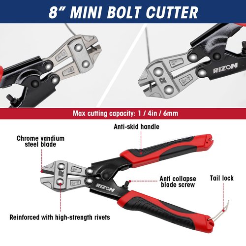 RIZOM 3-Piece Bolt Cutter Pliers Set, 14" Heavy Duty Bolt Cutter, 8" Mini Bolt Cutter, 8" Wire Cable Cutter with Carrying Bag, Cr-V Blade for Cutting Locks, Steel Wire, Barbed Wire, Chains