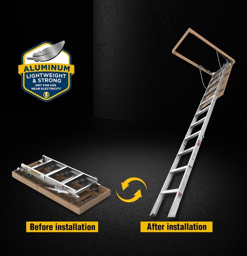 Aluminum Attic Ladder,Lightweight and Portable Attic Access Door with Stairs 54" L x 25" W,350-pound Capacity Convenient Access to Your Attic,Opening 7-10ft Step Ladder Fits 7'8"-10'3" Ceiling Heights