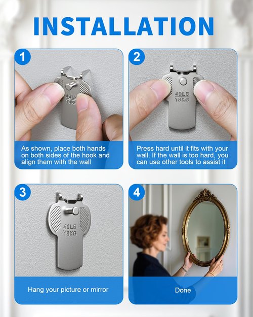 Drywall Picture Hanging Hooks Claw: 15Pcs 40lb Large Wall Picture Frame Hangers - Art Hanging No Damage Heavy Duty Mirror Photo Poster Painting Hanger Hardware Kit - Claw for Decor Room