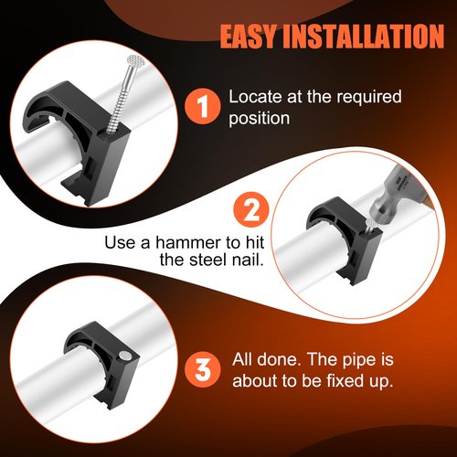 50 PCS 1/2" Half Clamps J-Hook with Nails for PEX, Copper, CPVC Tubing/Pipe Support, Heavy Duty Pipe Support Clamps, Durable Black J-Hooks for Secure Installation by Tavonuxt