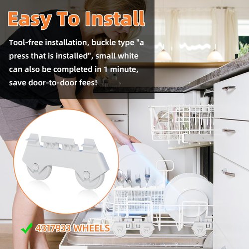UPGRADED 4317933 Dishwasher Lower Rack Wheels Compatible with Whirlpool Dishwasher Wheels Lower Rack Parts, 4317933 Dishrack Roller Wheels For Whirlpool Roper Kenmore Replacement Parts