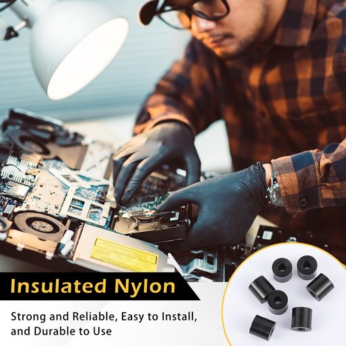 Pasimy 100 Pcs Black Nylon Spacers 1/2 '' Thick, 1/2 '' OD 0.194 '' ID Round Rubber Plastic Washers Electrical Outlet Screw Spacers for Robotics Electrical Screws, Switch and Receptacle