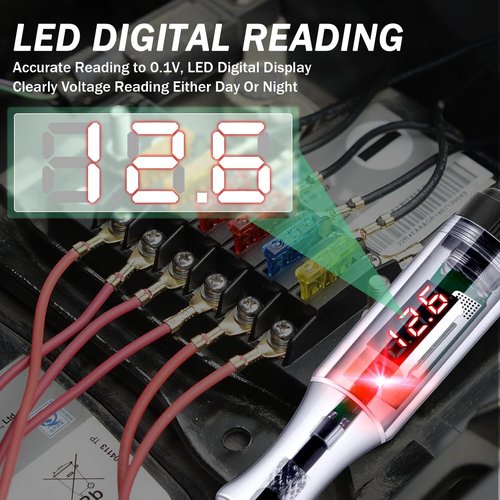 Automotive Test Light, 5-120V Digital Circuit Tester Electrical Test Pen Bidirectional Light Tester with LED Digital Voltage Display, 5.9Ft Extended Spring Wire & Probe for Cars Trucks Vehicles