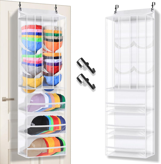 Toread Dual Purpose Over The Door Hat Organizer，Holds 80+ baseball caps Baseball Hat Organizer，Adjustable-hook design Hat Rack For Door，Fits closet/bedroom/pantry Over Door organizer-W