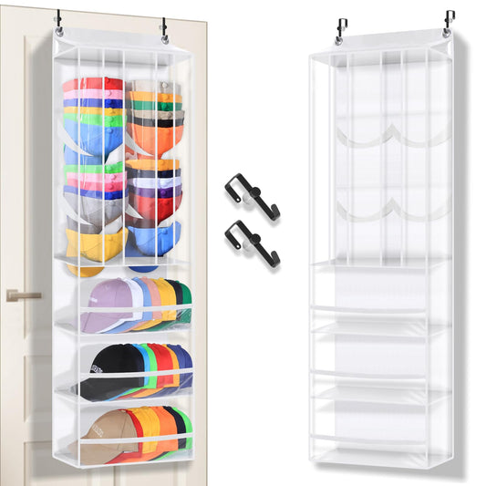 Toread Dual Purpose Over The Door Hat Organizer，Holds 80+ baseball caps Baseball Hat Organizer，Adjustable-hook design Hat Rack For Door，Fits closet/bedroom/pantry Over Door organizer-W