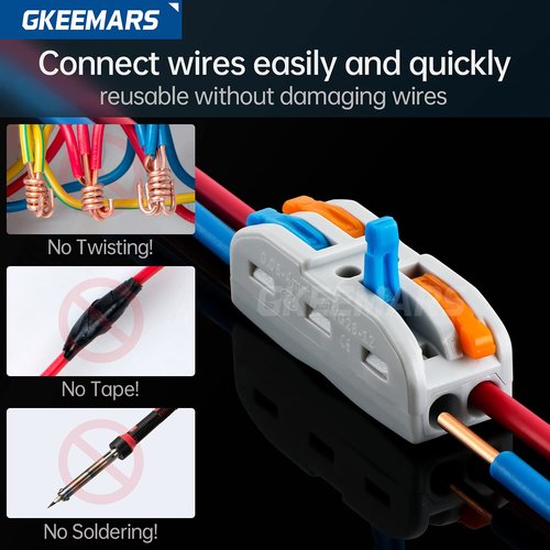 GKEEMARS 50 Pcs 2 Conductor Compact Connectors, Lever Wire Connectors Assortment Pack KV-212-50 Pcs