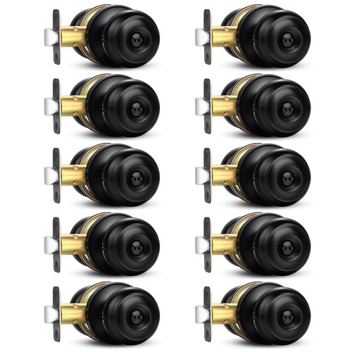 Sopoby Privacy Door Knob, 10 Pack Matte Black Round Keyless Doorknobs Interior/Exterior Lockset, Privacy Locking Door Knobs for Bedroom/Bathroom, Black Modern Design Door Hardware