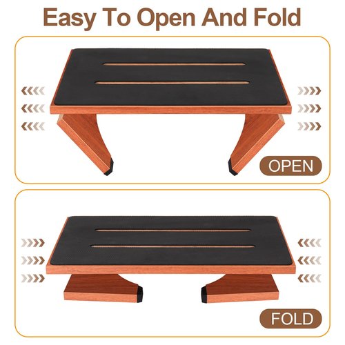Step Stool Foldable, One Step Stool with Non-Slip Rubber Feet, Collapsible Wooden Step Stools for Adults Seniors, 450 LBS Portable Bed Steps for High Beds, Kitchen, Bedroom, Bathroom, RV, No Assemble