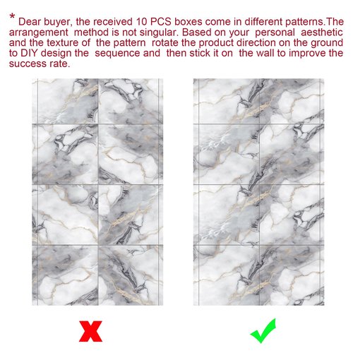 Chejiaye 10pcs Marble Peel and Stick Backsplash Waterproof Washroom Wall Panels, Peel and Stick Tile, PVC Wall Panels for Kitchen,Bathroom,Living Room,Colorful (Not Real Tile,11.8" x 11.8")