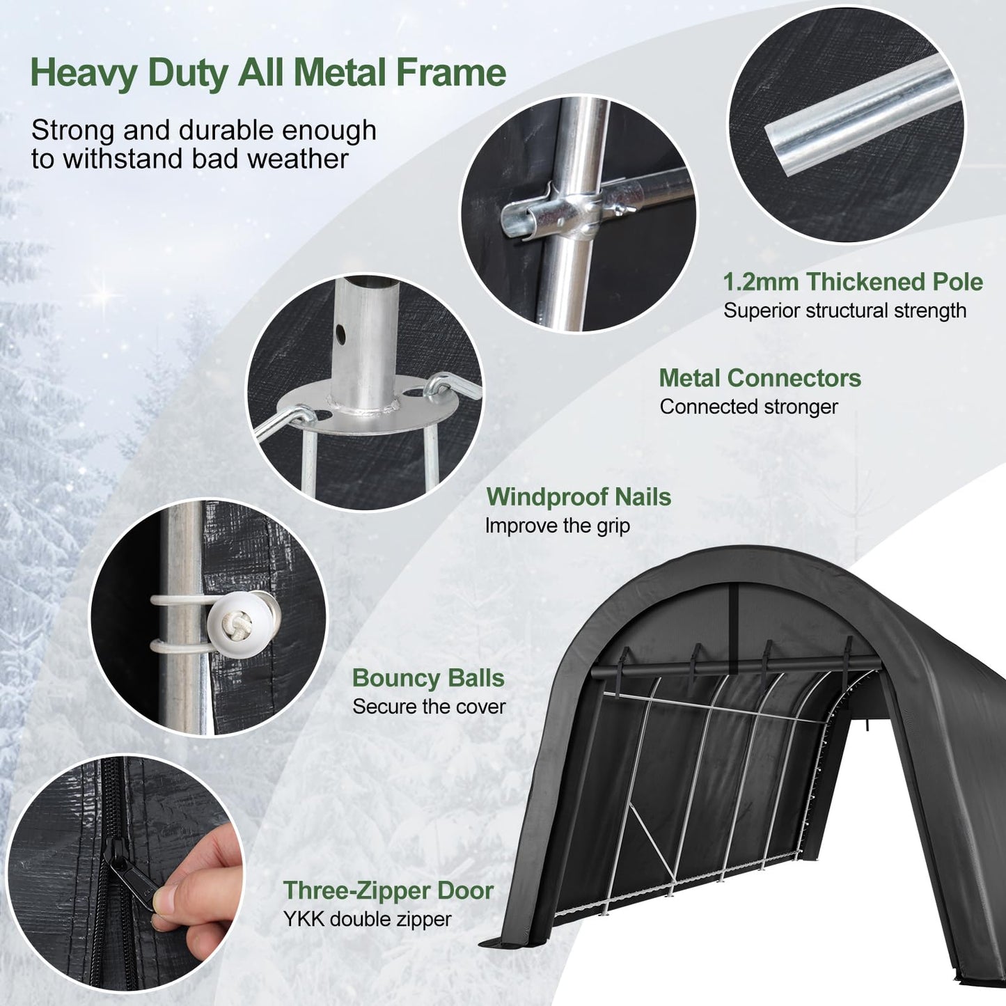 Portable Garage, Carport Canopy 12x20 FT Heavy Duty Car Port with Reinforced All-Steel Frame, Car Tent Garage with Zipper Doors for Outdoor Waterproof and UV Resistant Anti-Snow All Covered Carports