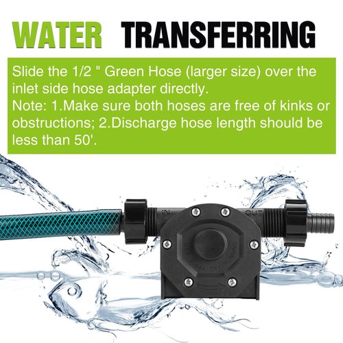 TRUPOW Self-Priming Mini Hand Water Transfer Drill Pump Kit with Water Hose & Oil Hose for Home Water Oil Fluid Transfer