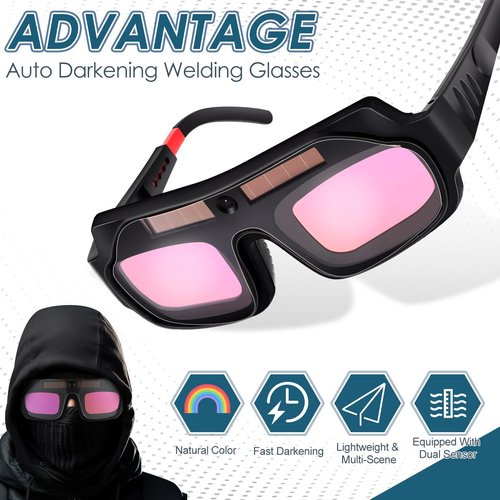 Tellegloww 1 Set Welding Glasses Solar Welding Goggles Auto Darkening Welder Glasses Mask Helmet with Replacement Lenses(Ordinary Lenses)