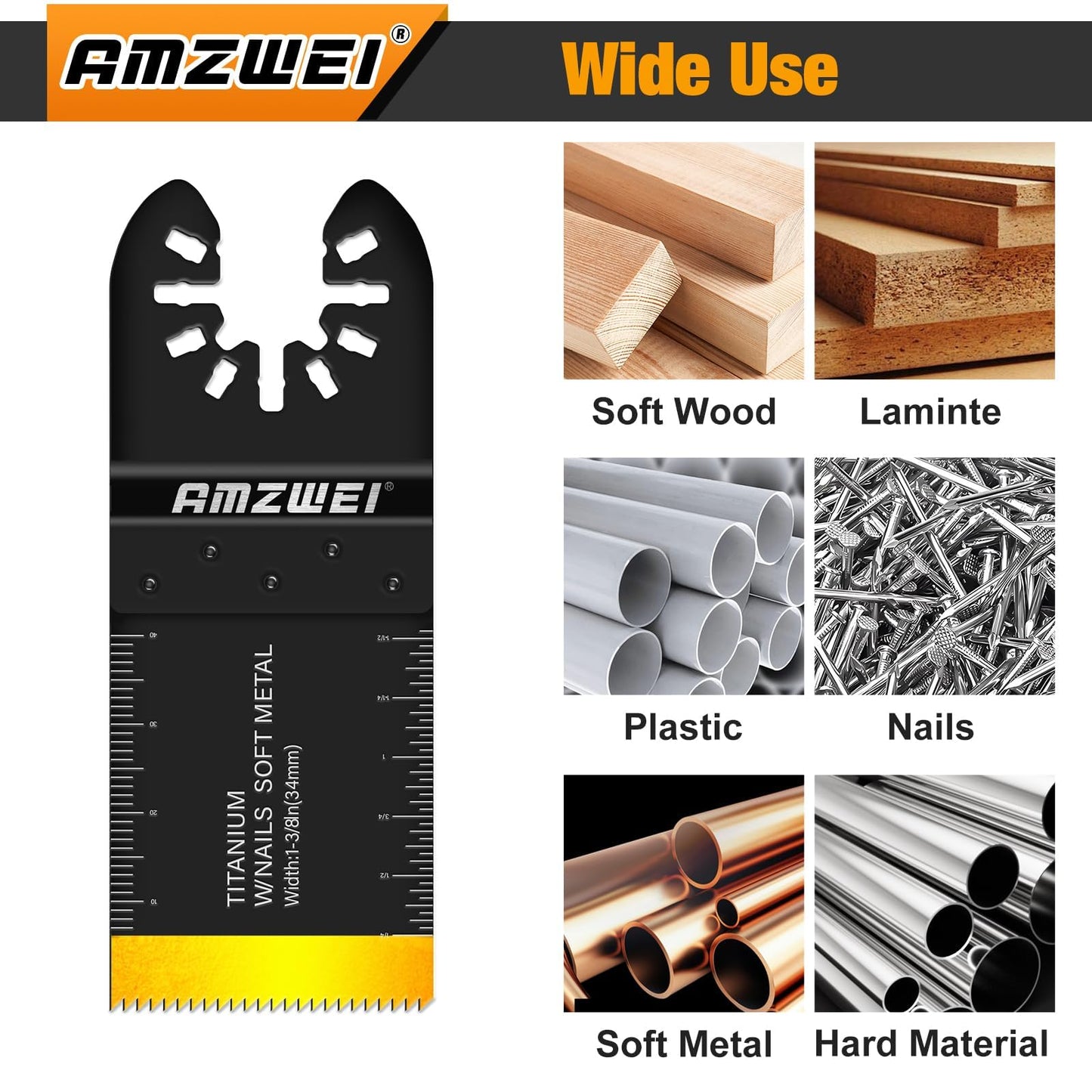 AMZWEI 28PCS Oscillating Saw Blades, Professional Universal Titanium Multitool Blades for Wood Metal, Quick Release Multi Tool Blades Kits Compatible with Dewalt Ryobi Milwaukee Rockwell Fein