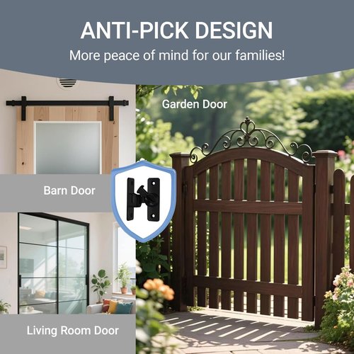 Upgraded Barn Door Lock - 90/180 Degree Flip Door Latch, Protecting Safety Sliding Gate Latches for Barn, Garden, Bathroom, Cabinet, Window, Sliding Door