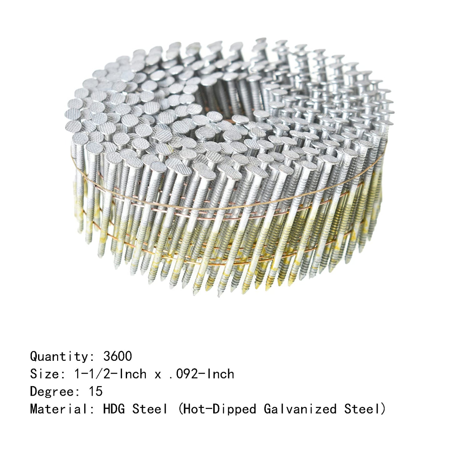marddpair 15 Degree Coil Siding Nails 1-1/2-Inch x .092-Inch Collated Wire Coil Nails Full Roundhead Hot-dipped Galvanized 3600 Count