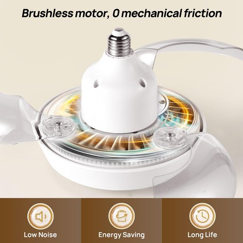 JOISTOON Socket Fan Light with Remote, Retractable Ceiling Fan Light with E27 Socket, Ultra-Quiet DC Motor, Dimmable LED for Small Spaces - Workshop, Garage, Bedroom (Flush Mount, No Visible Blades)